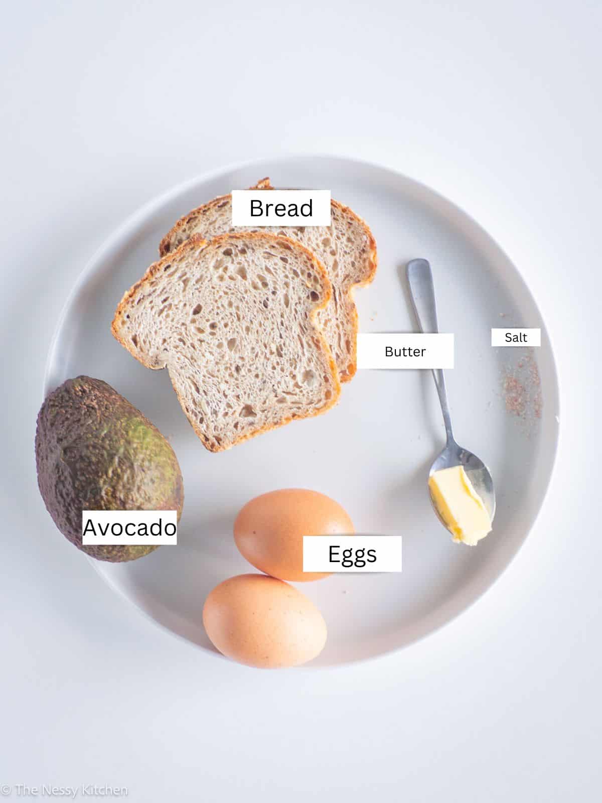 Breakfast ingredients measured out on a plate.