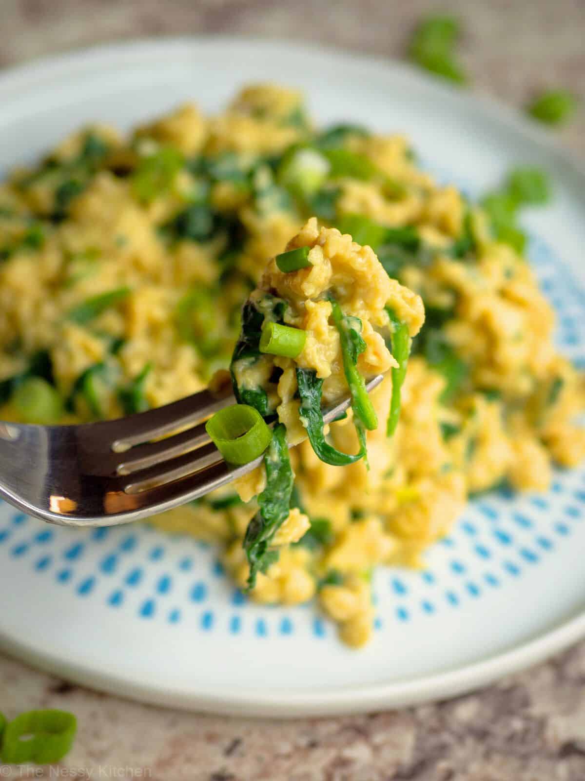Scrambled eggs mixed with vegetables.
