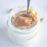 Overnight oats topped with almond butter.