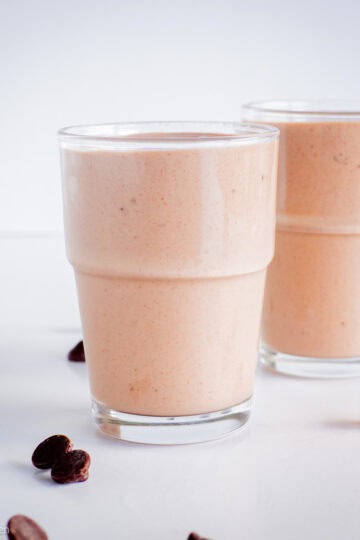 Chocolate smoothie in a glass.