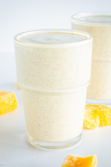 Mango smoothie in a glass.