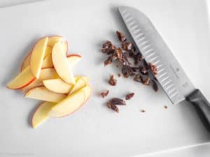 Prepped apple and date toppings.