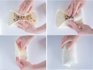 Burrito folding steps.