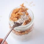 Apple pie oatmeal on a spoon.