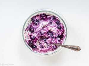 Mixed ingredients in glass jar.