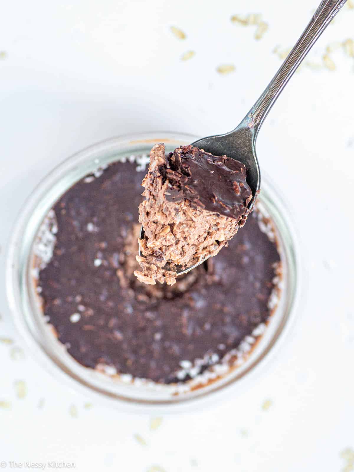 Spoonful of chocolate oats.