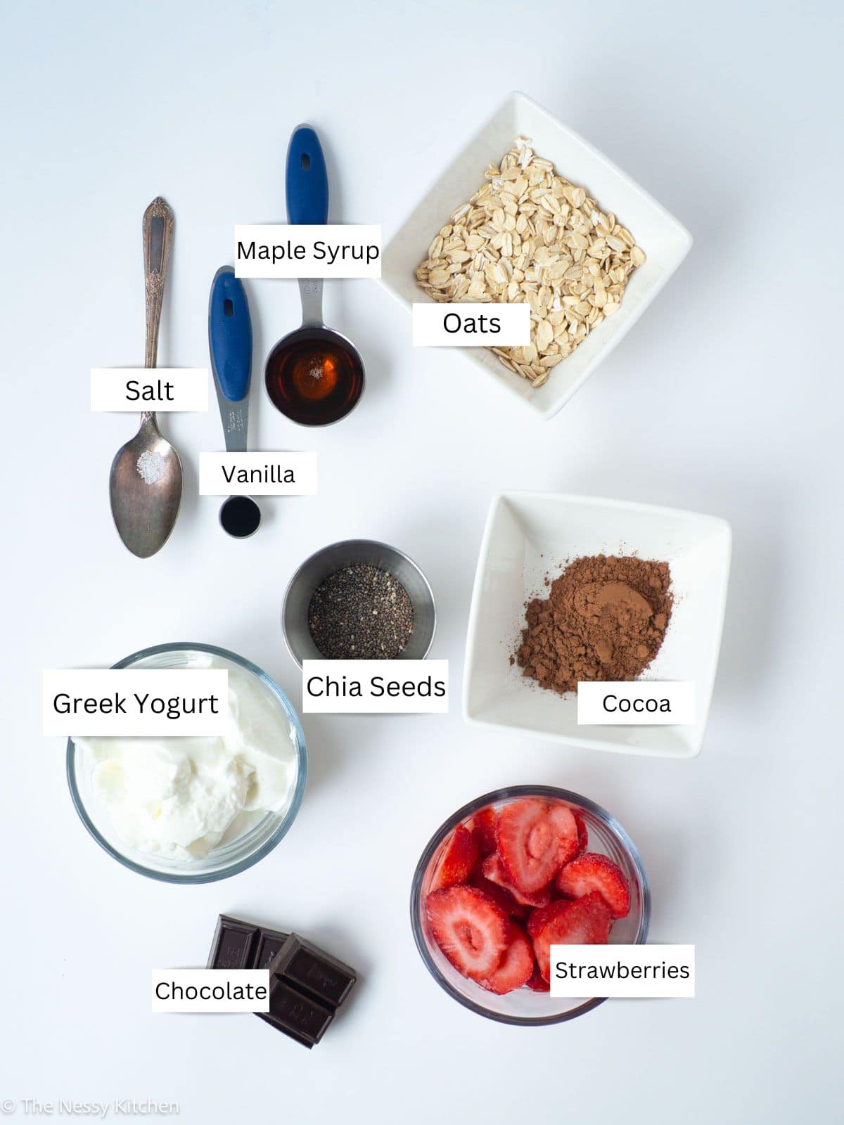 Ingredients measured out in dishes.