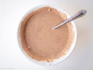 Ingredients mixed together in a baking dish.