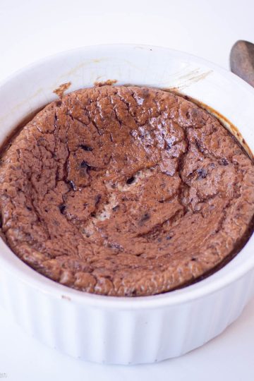 Ramekin filled with chocolate yogurt.