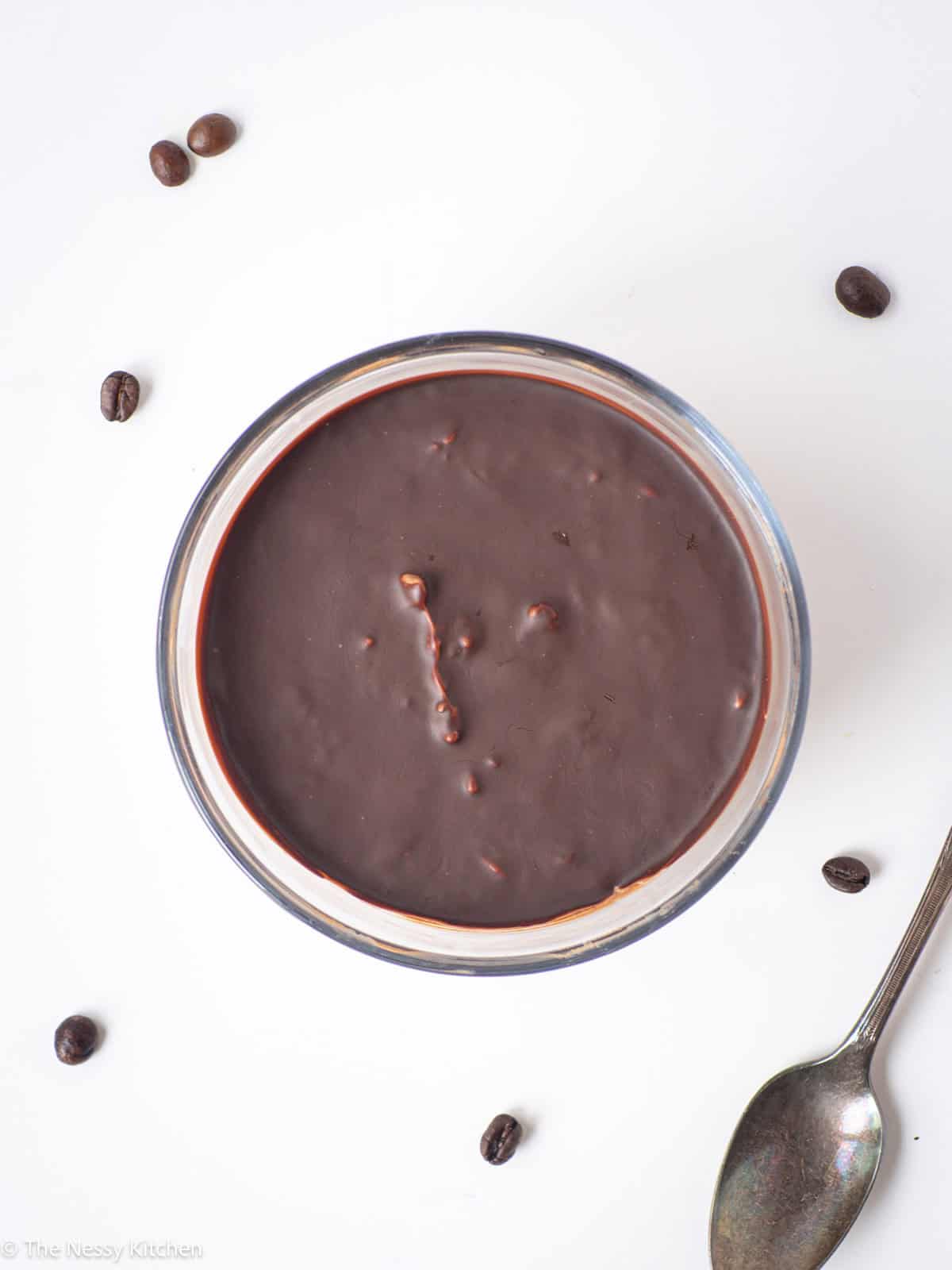 Overnight oats with a magic shell chocolate top.