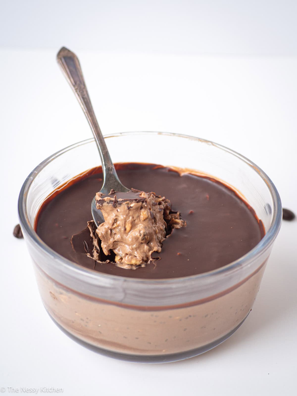 Mocha overnight oats in a container.