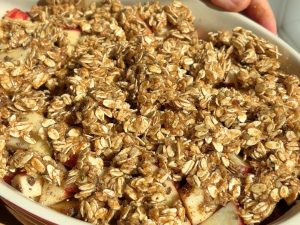 Crisp topping spread over apples.