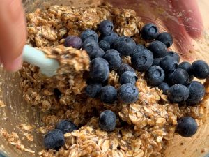 Blueberries added to cookie dough.